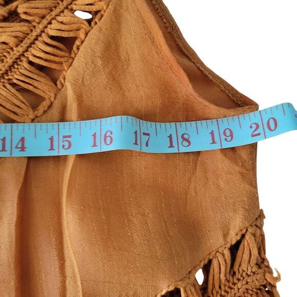 Rust Yellow Crochet Blouse Tunic Top Boho Festival Western Cowgirl SM - Picture 7 of 11